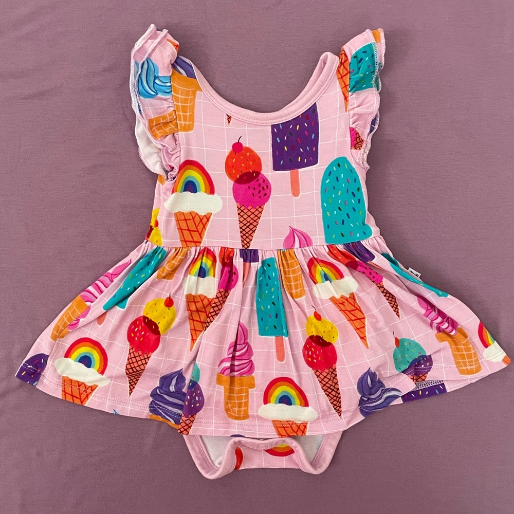 Little Sleepies Pink Rainbow Sprinkles Twirl Dress w/ Bodysuit